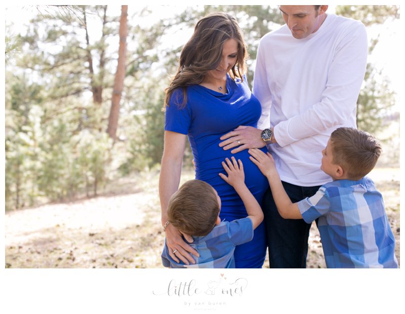 maternity, baby bump, family, siblings, blue, woods, outdoors